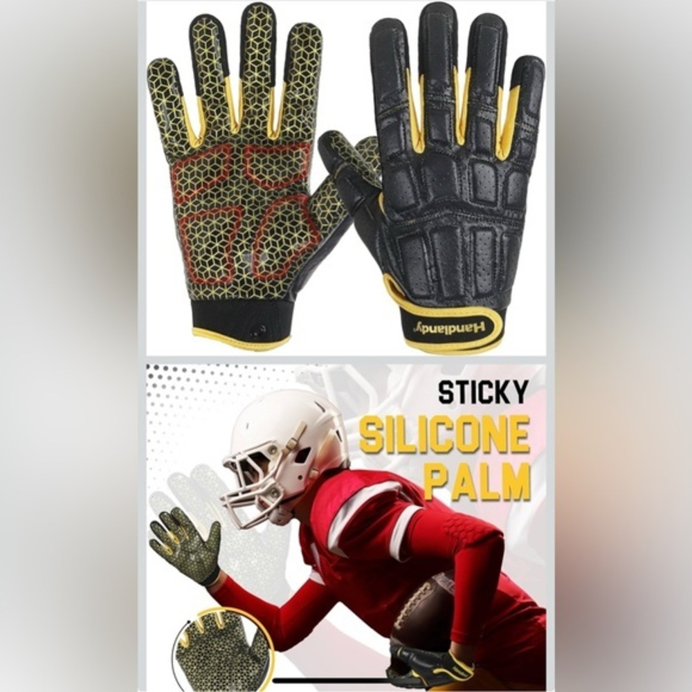 Handlandy Mens Footbal Gloves Sticky Wide Receiver Gloves Adult & Youth L